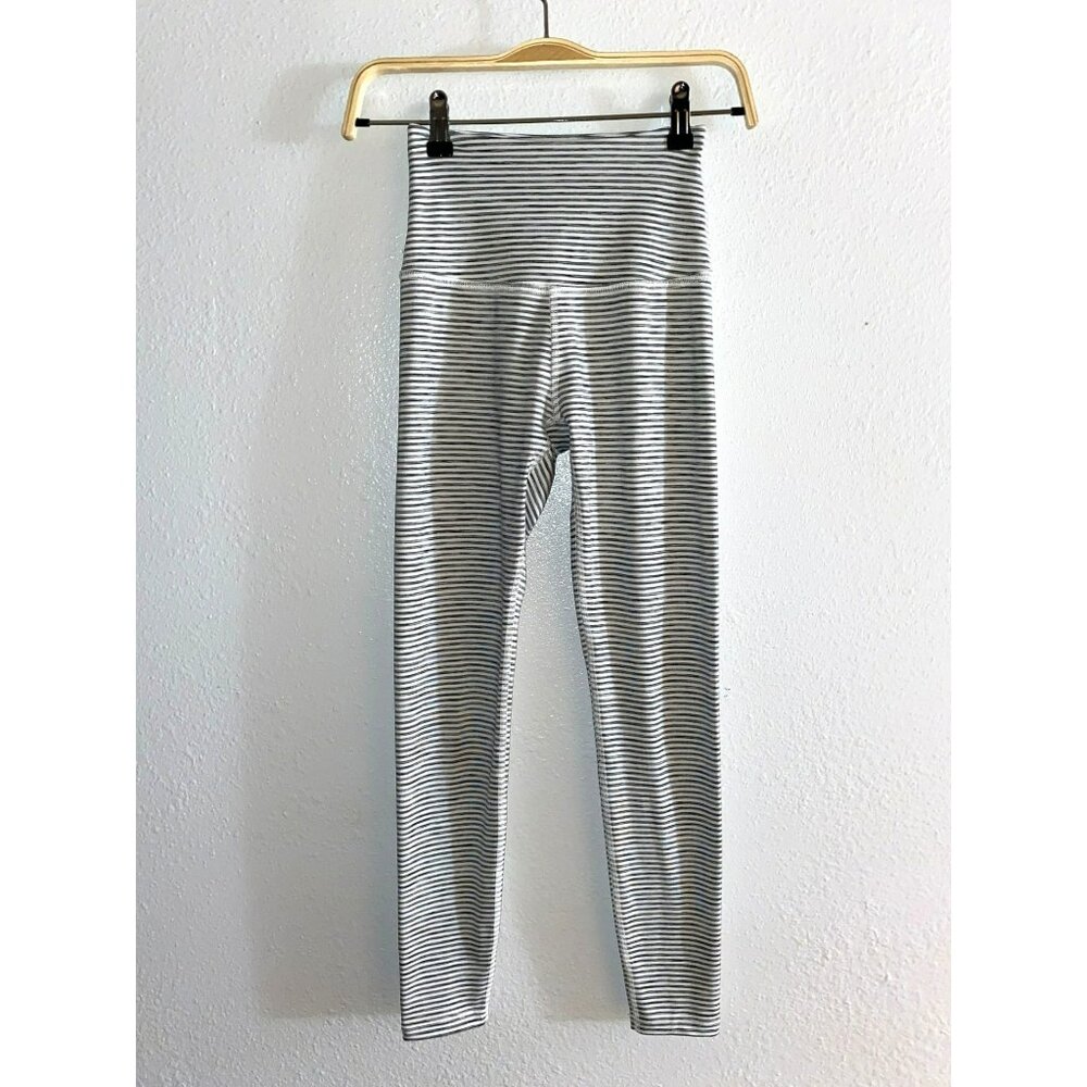 Beyond Yoga Black & White Striped High-Waist Leggings
